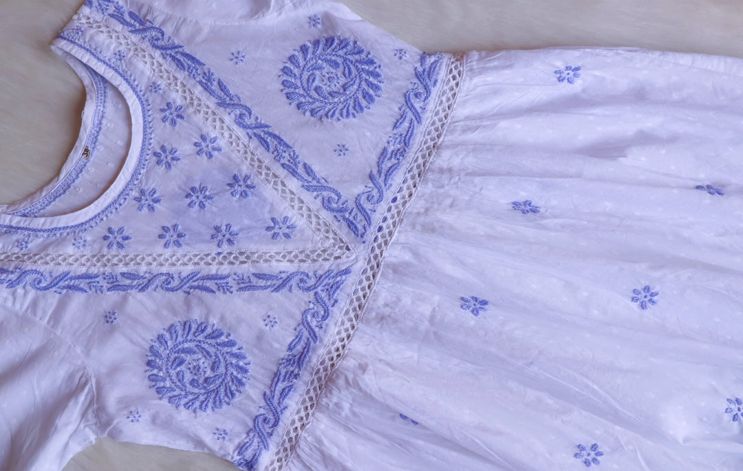 Nazakat White & Lilac Cotton Peplum kurta