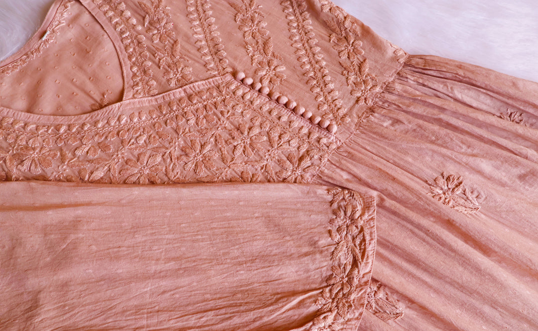 Nazakat Rose Brown Pure Cotton Angarakha Dress