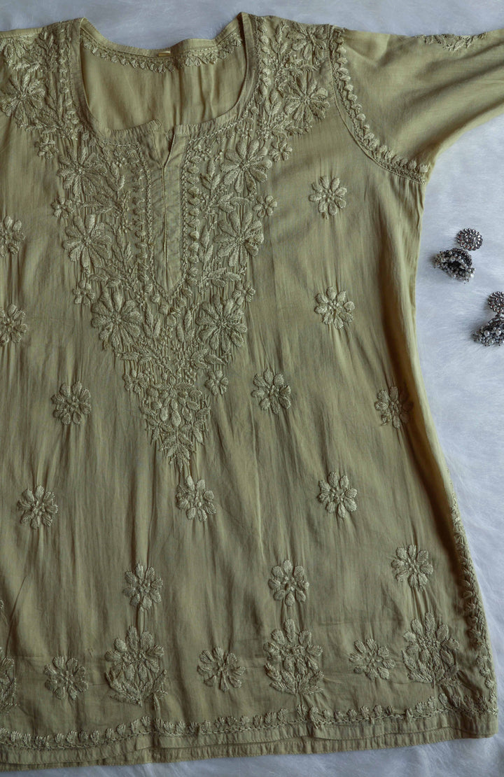 Nazakat Olive Green Cotton short kurta