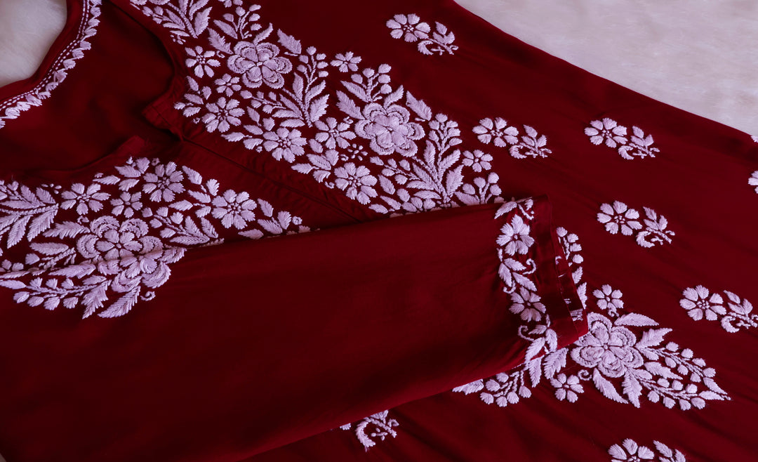 Benafsha Maroon Rayon Kurta Pant set