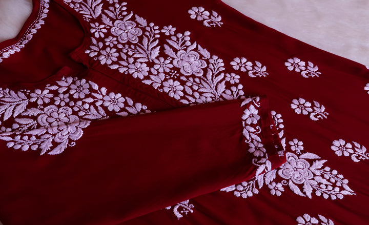 Benafsha Maroon Rayon Kurta Pant set