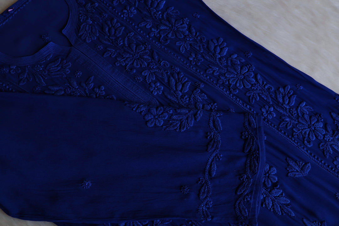 Mahnoor Royal Blue Viscose Georgette Kurta