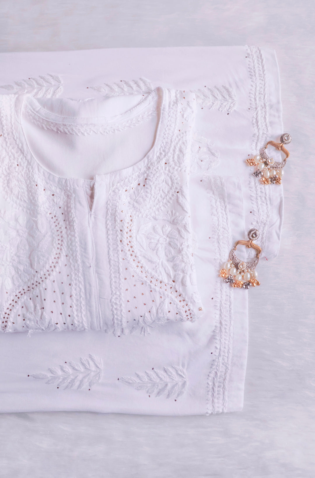 Naida White 2 piece Rayon Mukaish set