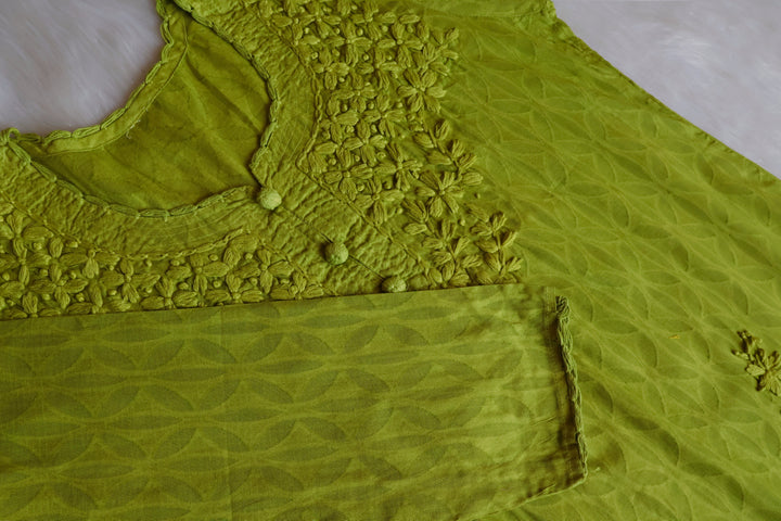 Zaina Green Short Jacquard Cotton kurta