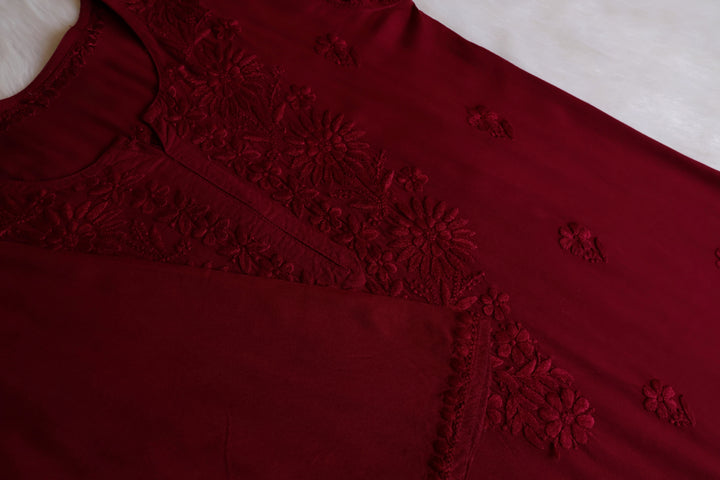 Mahnoor Maroon Long Rayon Kurta