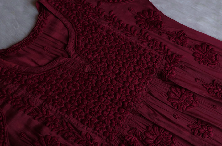 Hoor Maroon 10D Pure Muslin Kurta Set