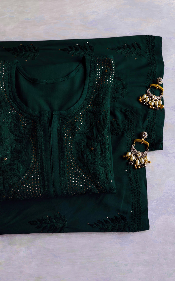 Naida Bottle Green 2 piece Rayon Mukaish set