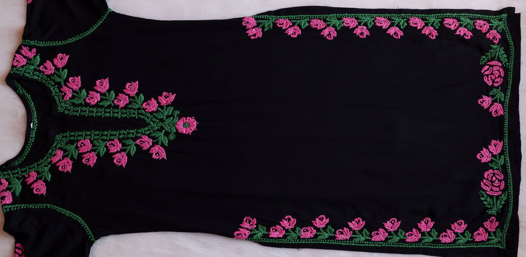 Gul-E-Jahaan Black & Baby Pink Rayon Kurta Set