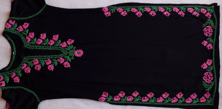 Gul-E-Jahaan Black & Baby Pink Rayon Kurta Set