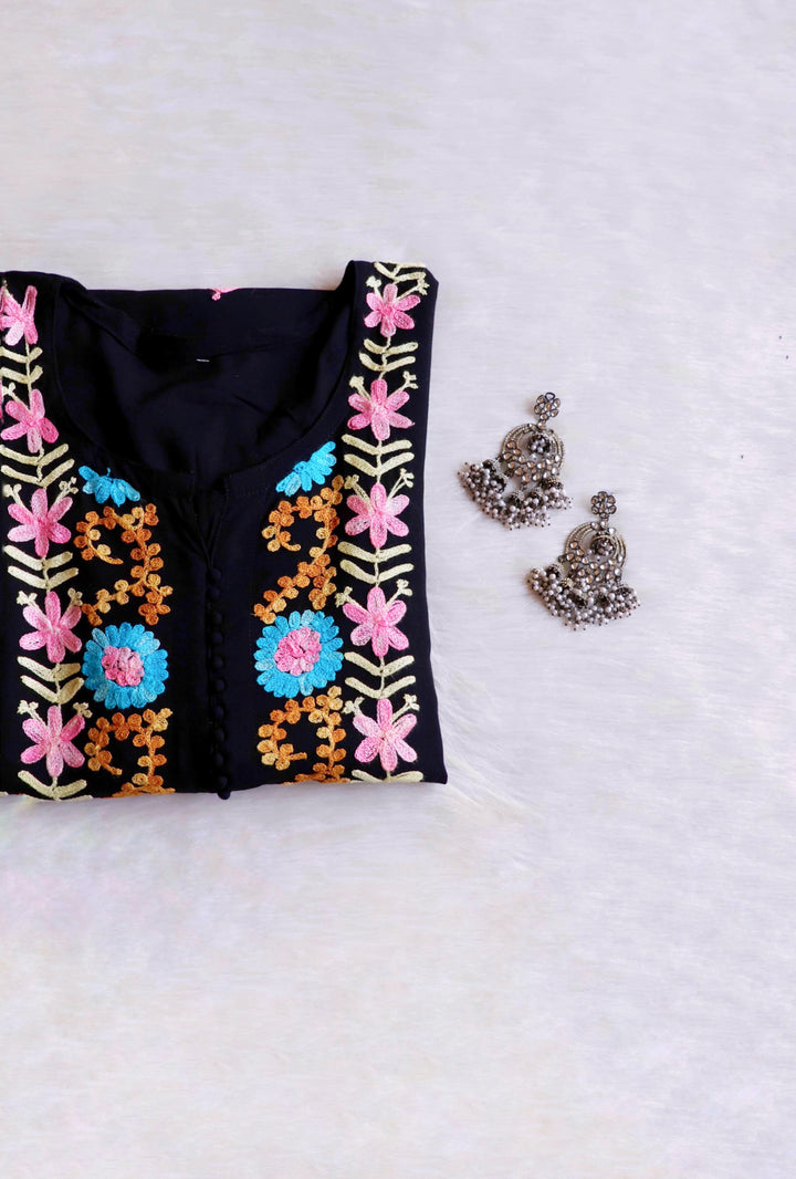 Anah Black & Blue Long Rayon Kurta