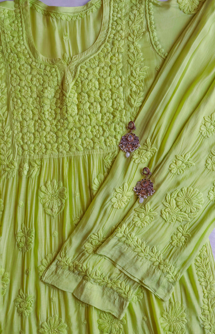 Hoor Lime Green 10D Pure Muslin Kurta Set