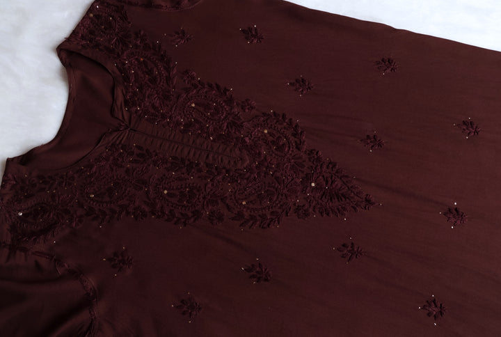 Chocolate Brown 2 piece Rayon Mukaish set