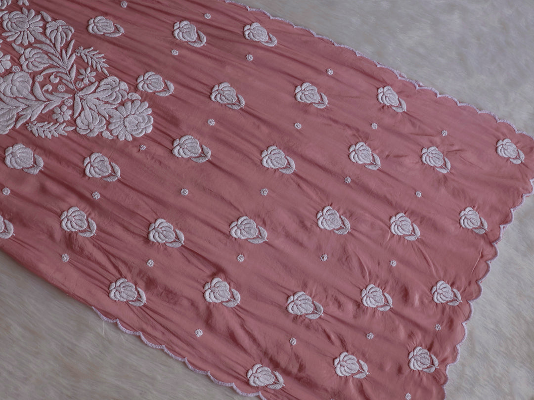 Noor Rose Brown 10D Pure Muslin Scalloped Kurta Set
