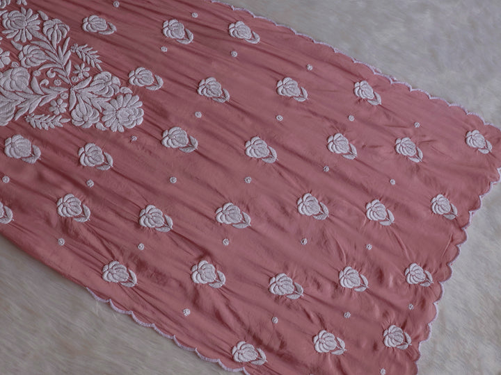 Noor Rose Brown 10D Pure Muslin Scalloped Kurta Set
