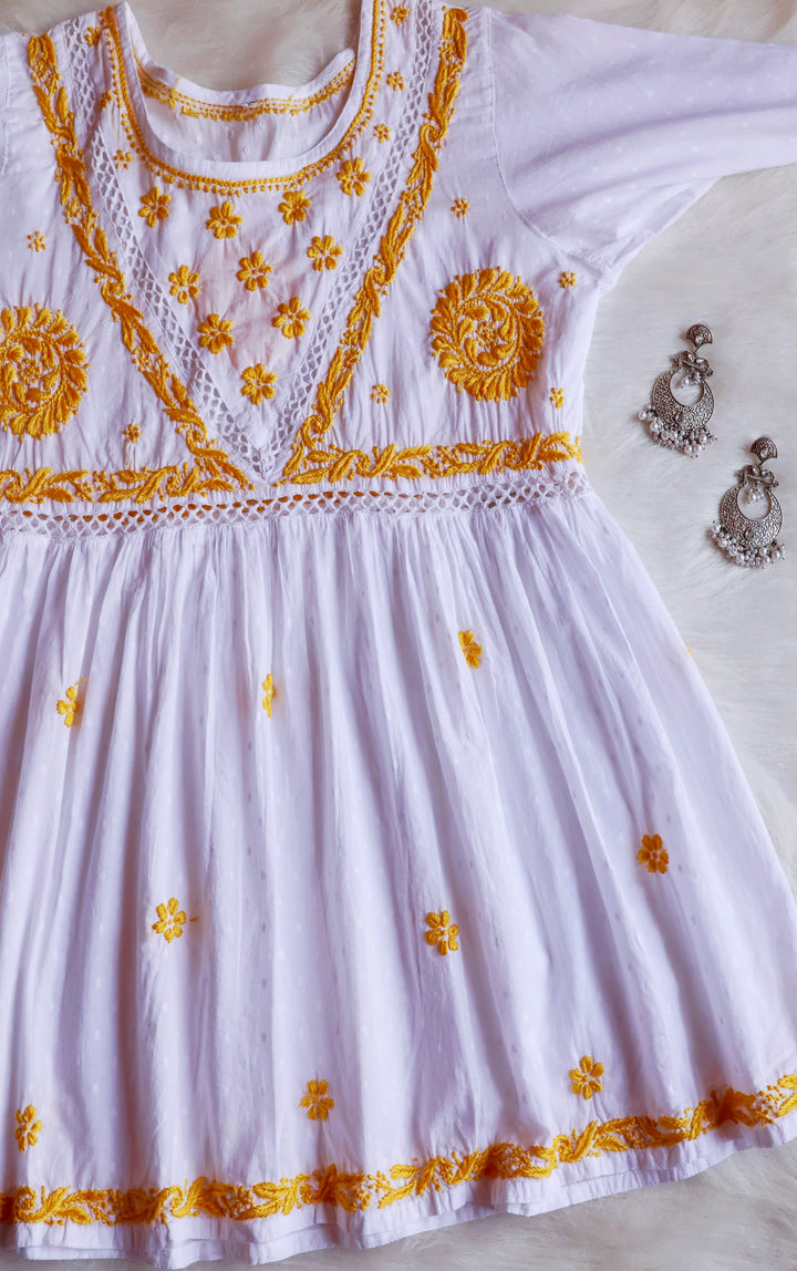 Nazakat White & Mustard Cotton Peplum kurta