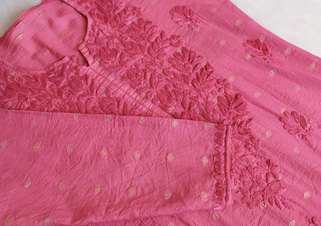 Nazakat Rose Brown Long Chanderi Kurta