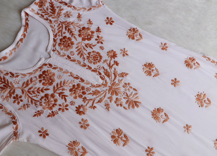 Gulbahaar White & Beige Cotton short kurta