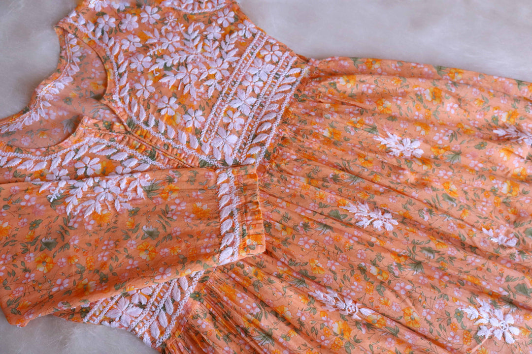 Gul Saffron Floral Mulmul Dress