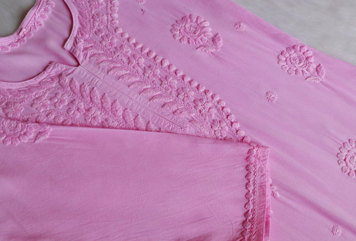 Alina Baby Pink Long Rayon Kurta