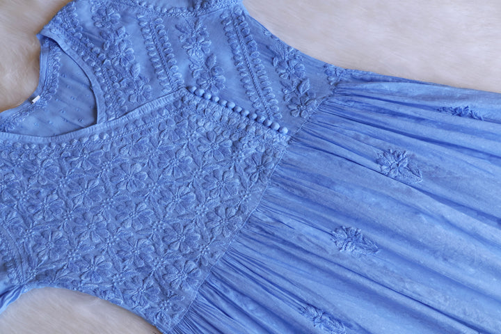 Nazakat Ice Blue Pure Cotton Angarakha Dress