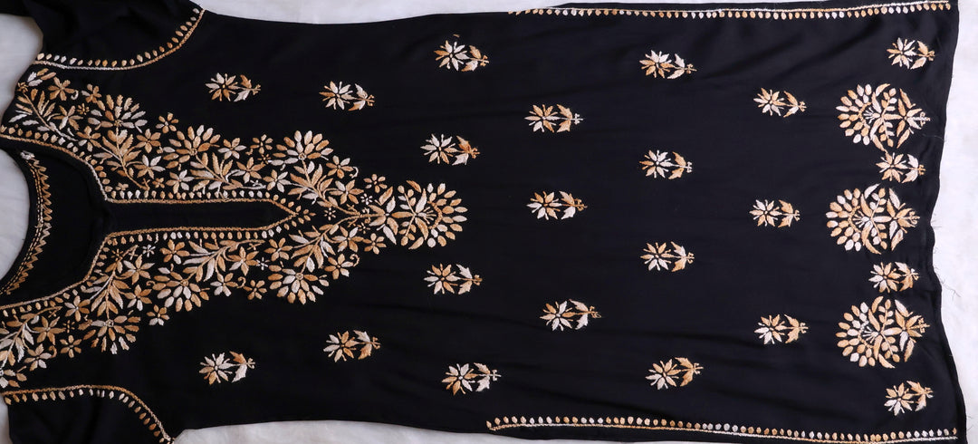 Laiba Black & Beige Long Rayon kurta