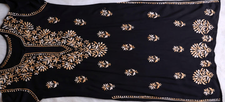 Laiba Black & Beige Long Rayon kurta