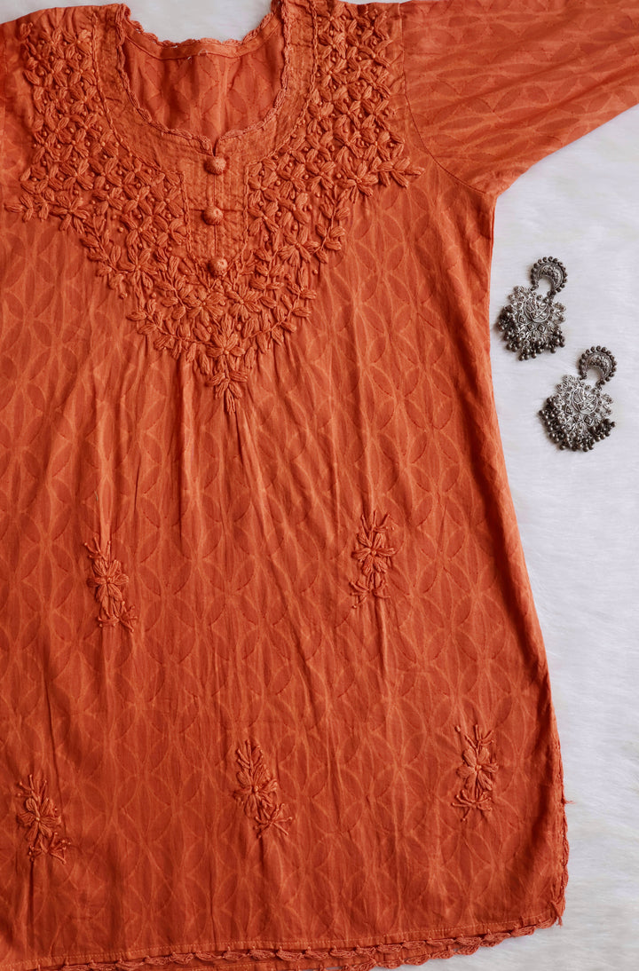 Zaina Saffron Short Jacquard Cotton kurta