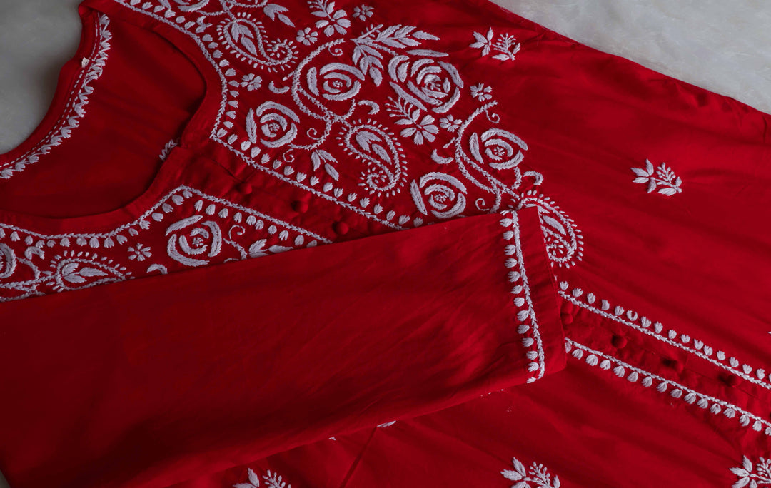 Gul Red & White Cotton Kurta