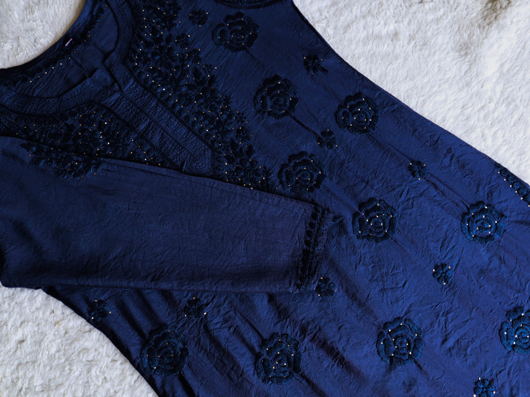 Hoor Royal Blue Pure Chanderi Kurta
