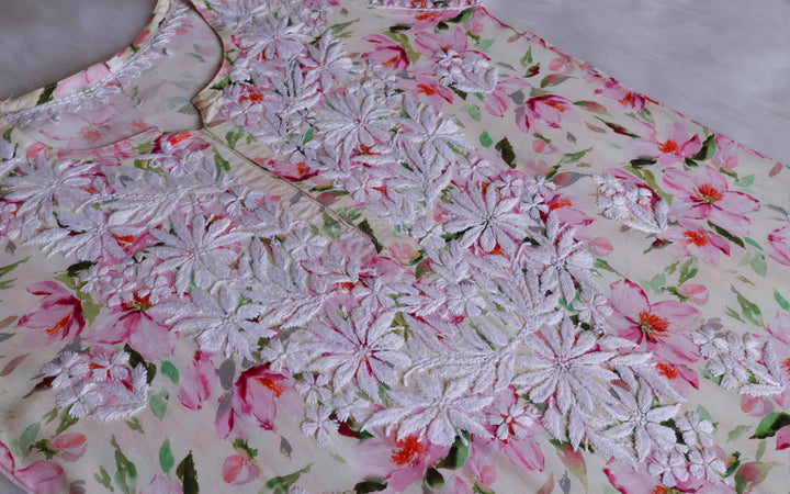 Sarah White & Pink Long Rayon kurta