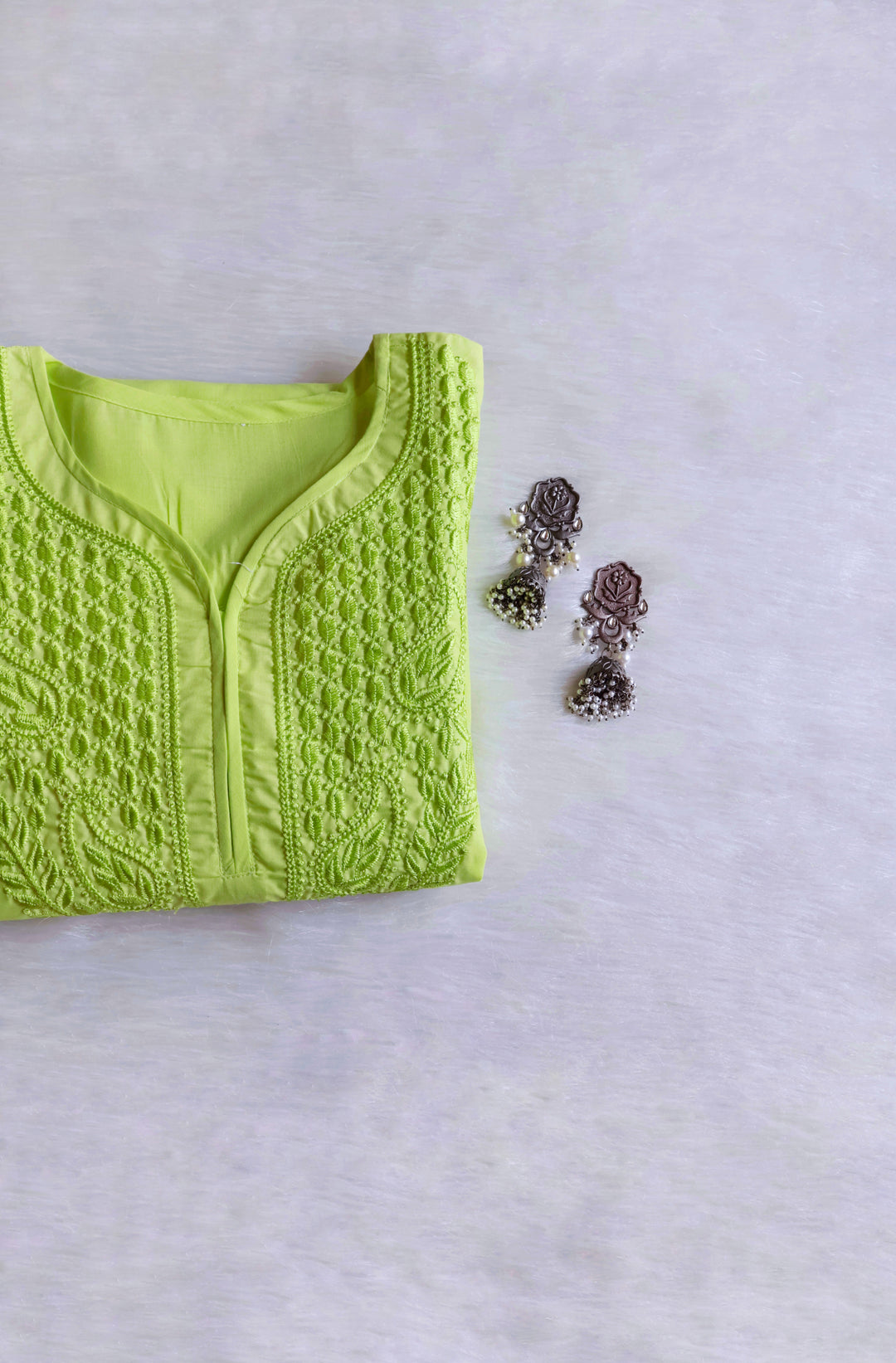 Zahra Lime Green Cotton Kurta - Noor Chikankari