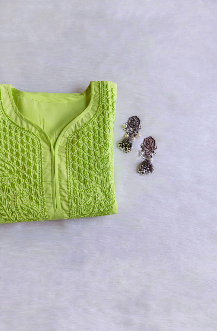 Zahra Lime Green Cotton Kurta - Noor Chikankari