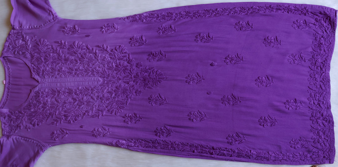 Sanam Purple Ombre Long Rayon Kurta - Noor Chikankari