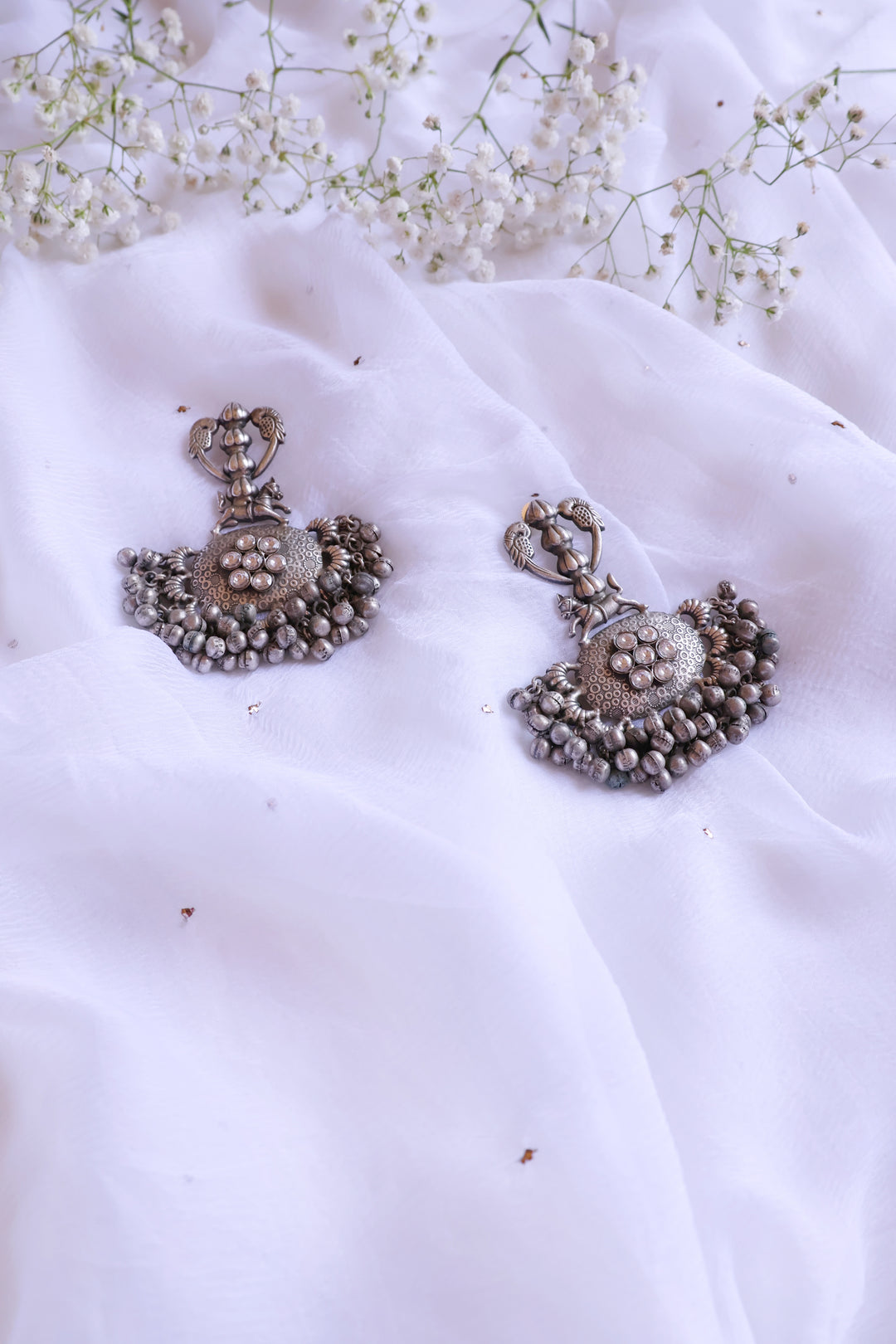 Chunky Oxidised Silver chandelier earrings