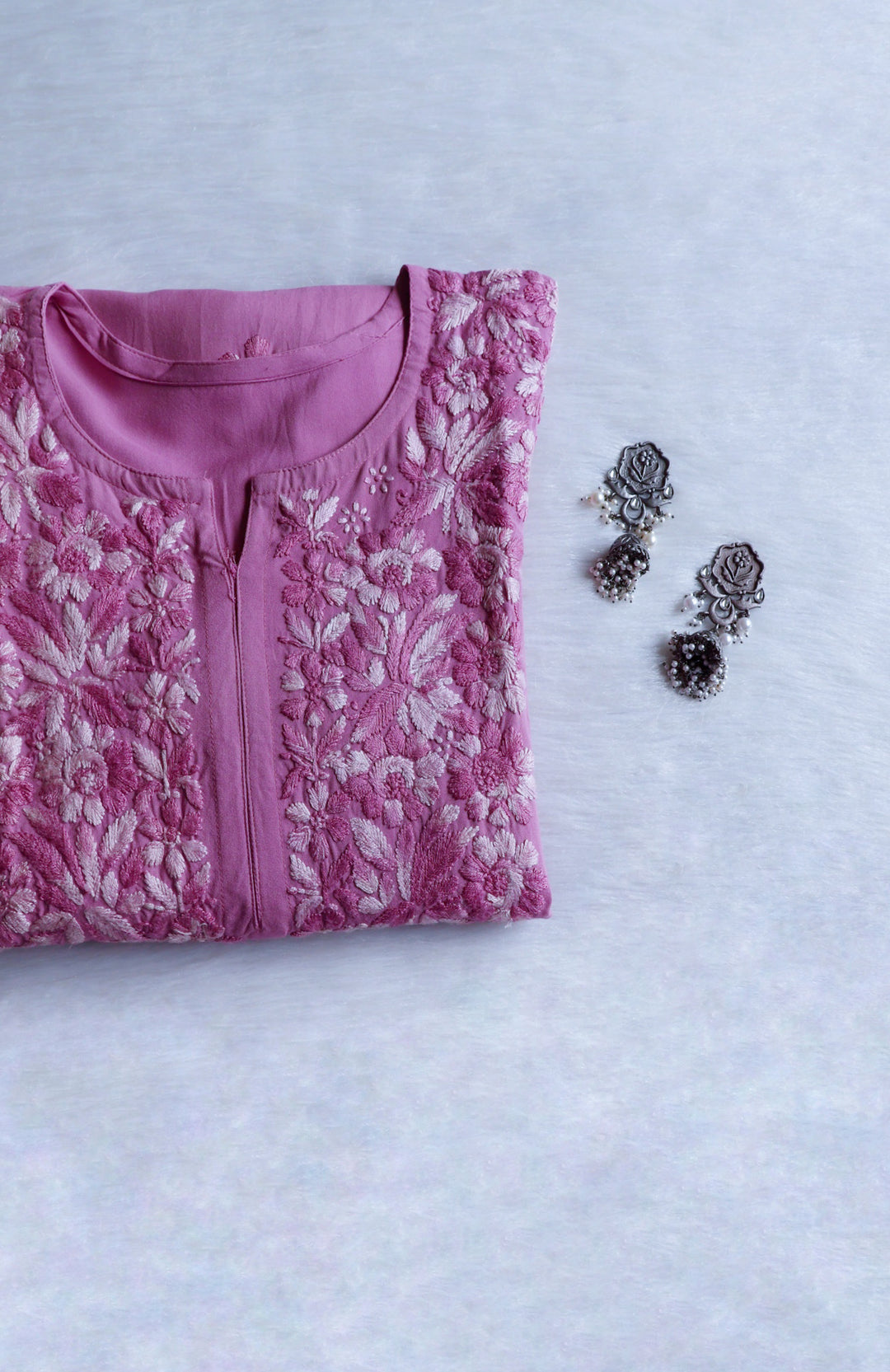 Nuresa Mauve Pink Ombre Thread Long Rayon Kurta
