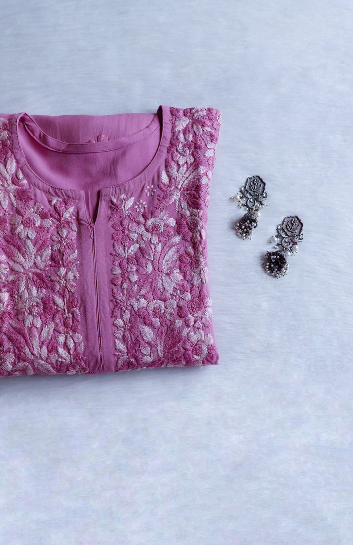 Nuresa Mauve Pink Ombre Thread Long Rayon Kurta