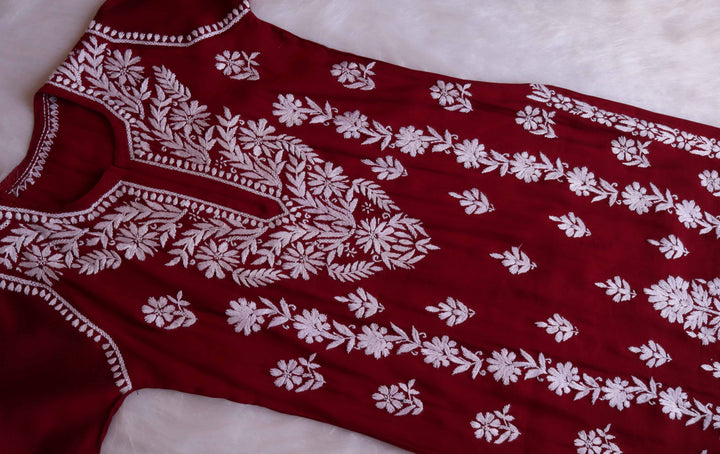Saman Maroon & White Muslin Kurta