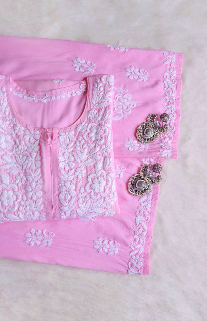 Benafsha Baby Pink Rayon Kurta Pant set