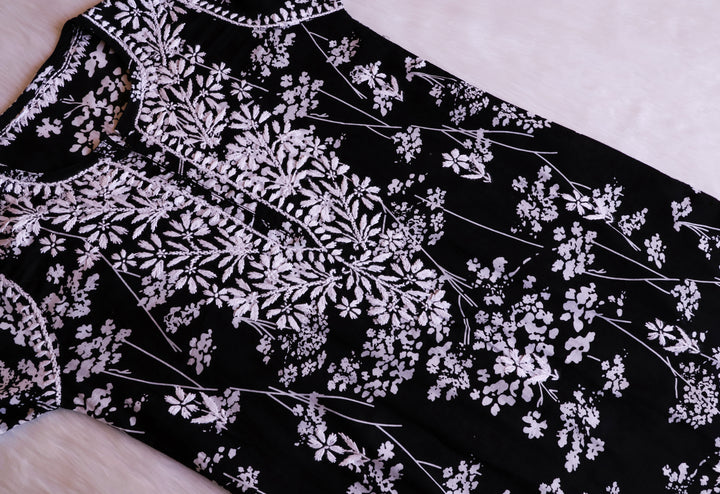 Farhaa Black Floral Long MulMul kurta