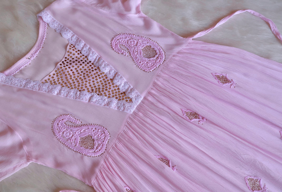 Anabiya Baby Pink Pure Chiffon Dress