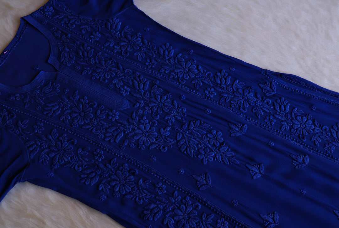 Mahnoor Royal Blue Viscose Georgette Kurta