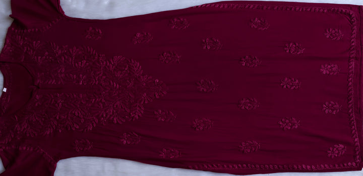 Ayra Deep Plum Long Rayon kurta - Noor Chikankari