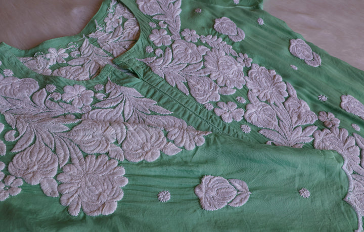 Noor Mint Green 10D Pure Muslin Scalloped Kurta Set