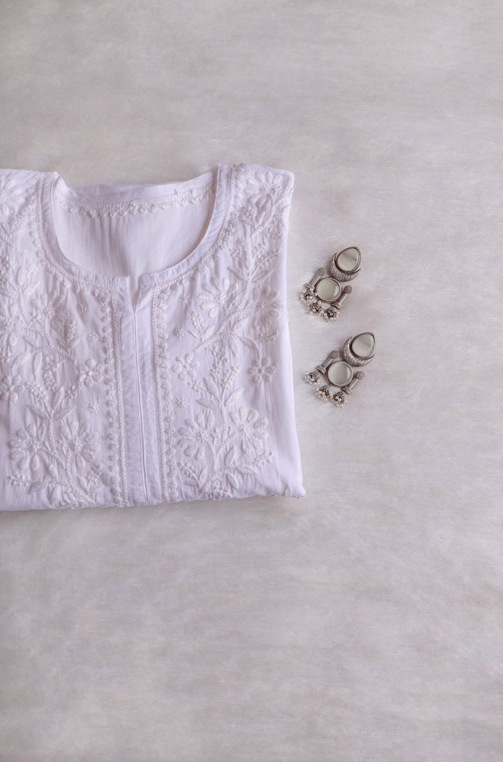 Gul Kashmiri White Pure modal Kurta