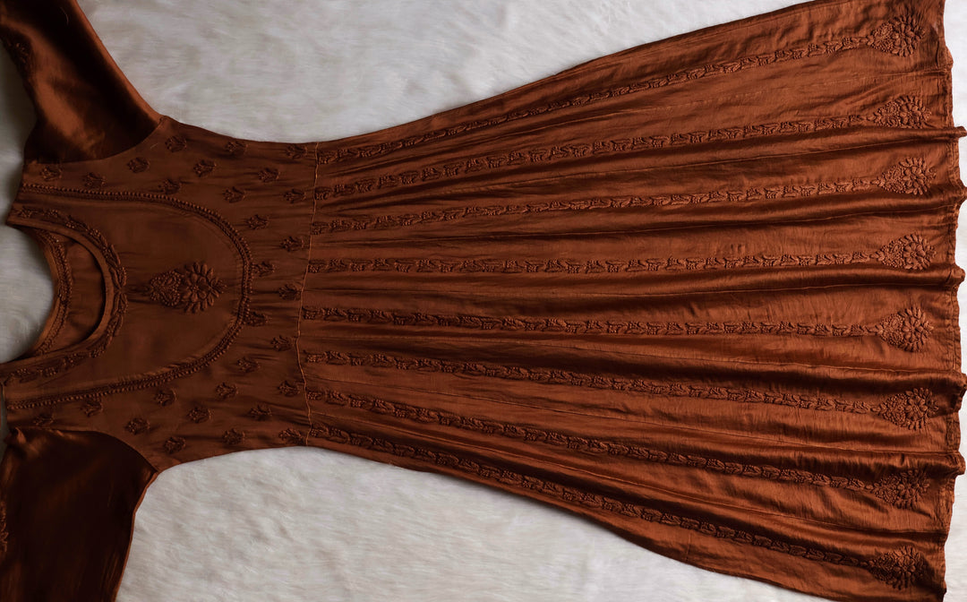 Naqsh Deep Brown Pure Chanderi Silk Anarkali