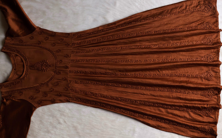 Naqsh Deep Brown Pure Chanderi Silk Anarkali