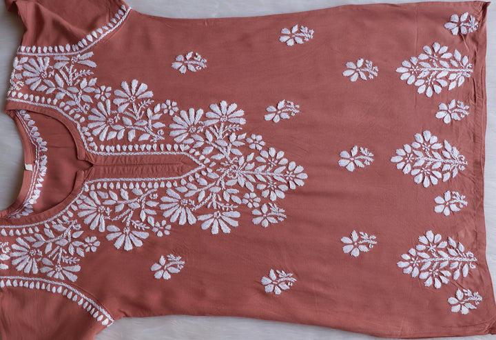 Aayat Brown Short Rayon Kurta - Noor Chikankari