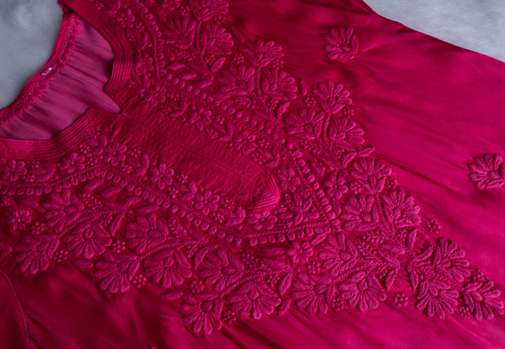 Mehr Deep Pink Long Modal Silk Kurta
