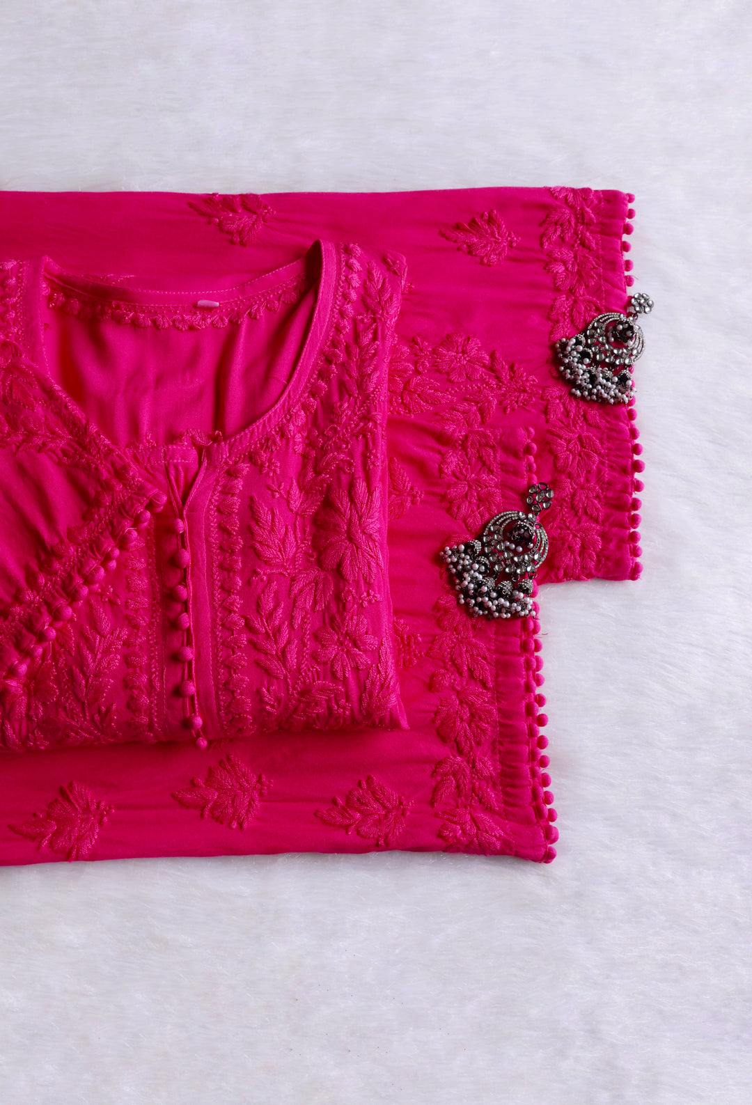 Enaara Deep Pink Potli Button Rayon set