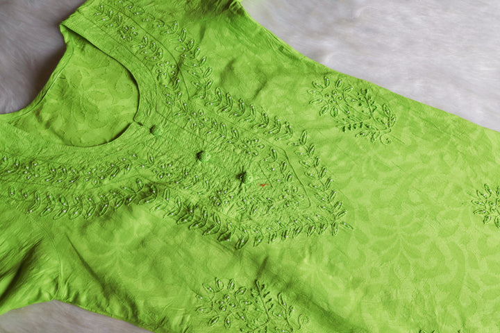 Green Long Jacquard Pearl Cotton kurta